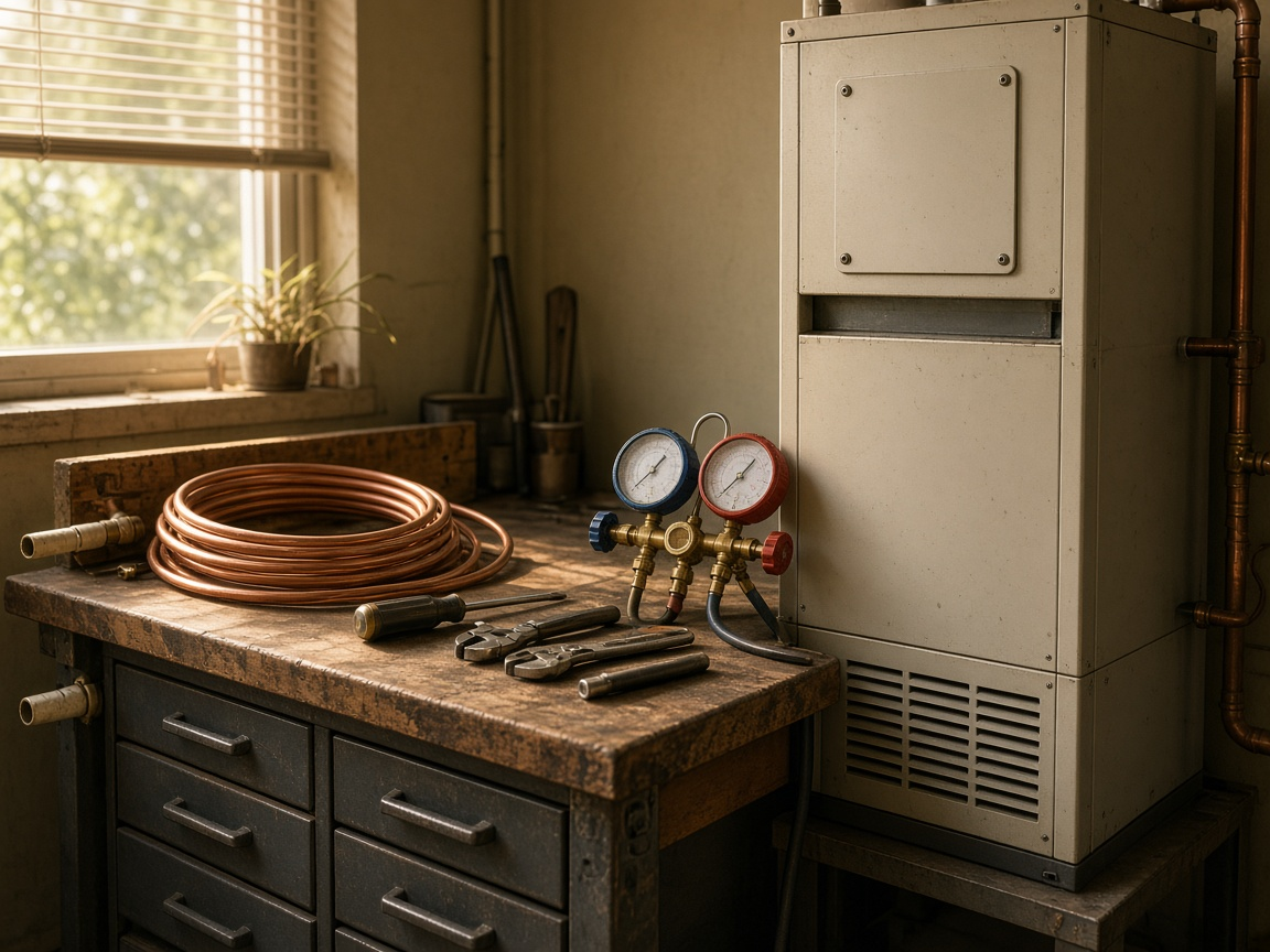 Gauges and a furnace cabinet on the Lovejoy HVAC bench