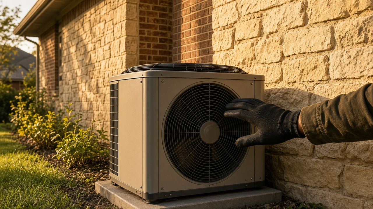 Outdoor condenser beside a North Texas house