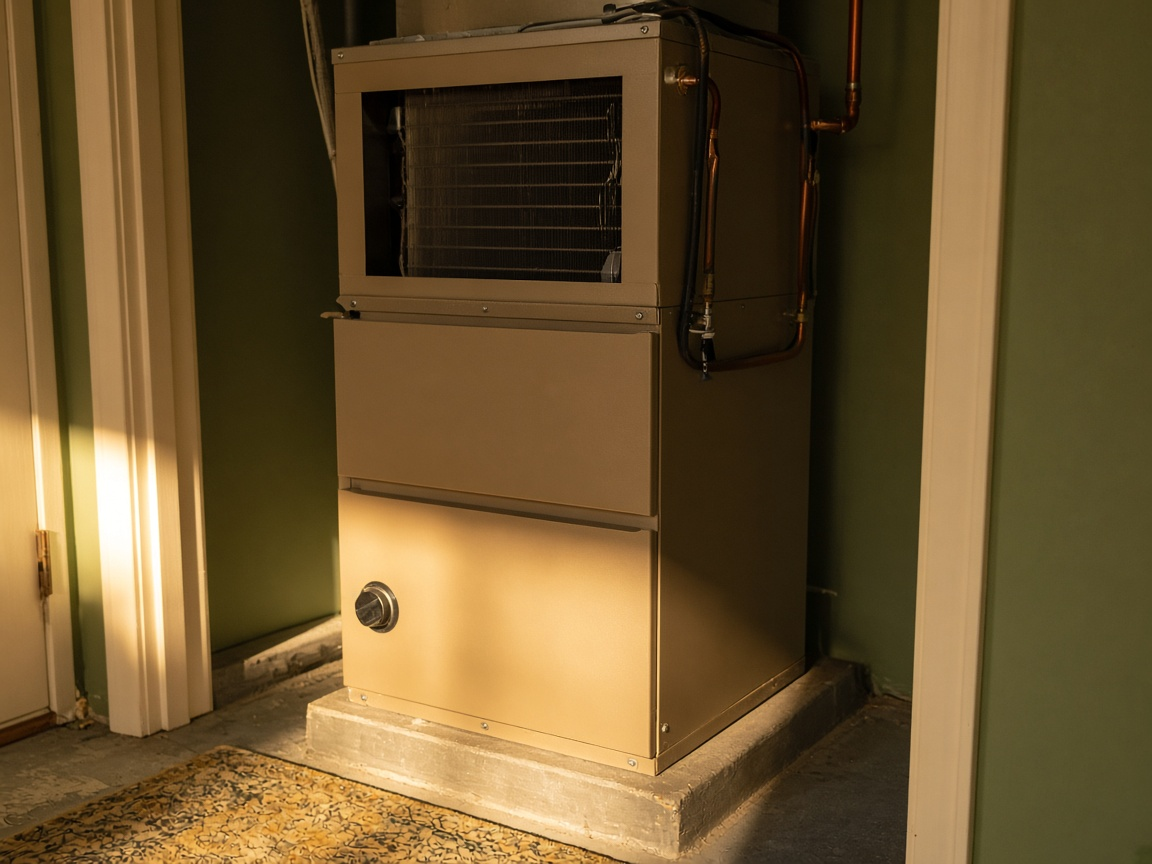 Furnace and coil in a residential utility closet